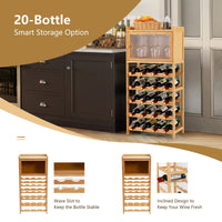 20-Bottle Wine Rack Cabinet Bamboo Display Shelf w/ Glass Holder Kitchen