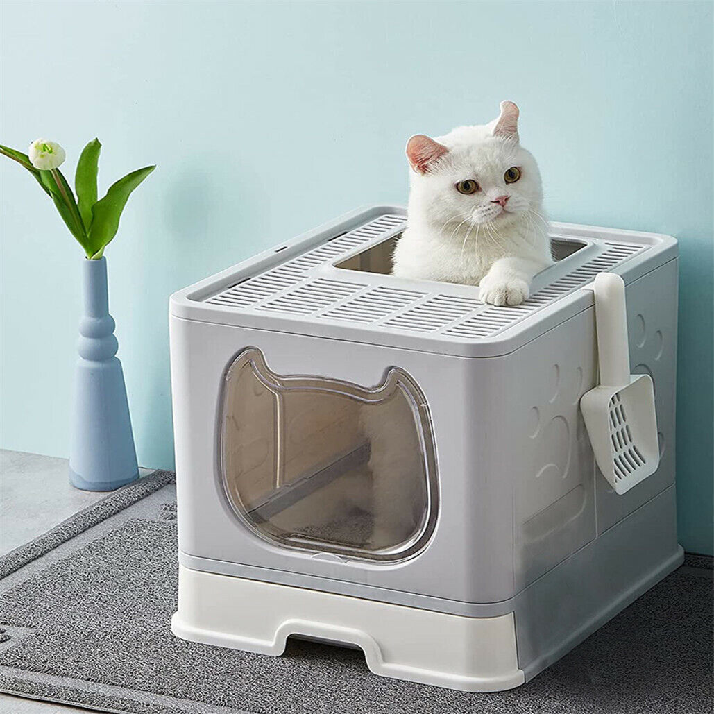 Foldable Cat Litter Box with Lid Enclosed Cat Potty Anti-Splashing Cat Toilet