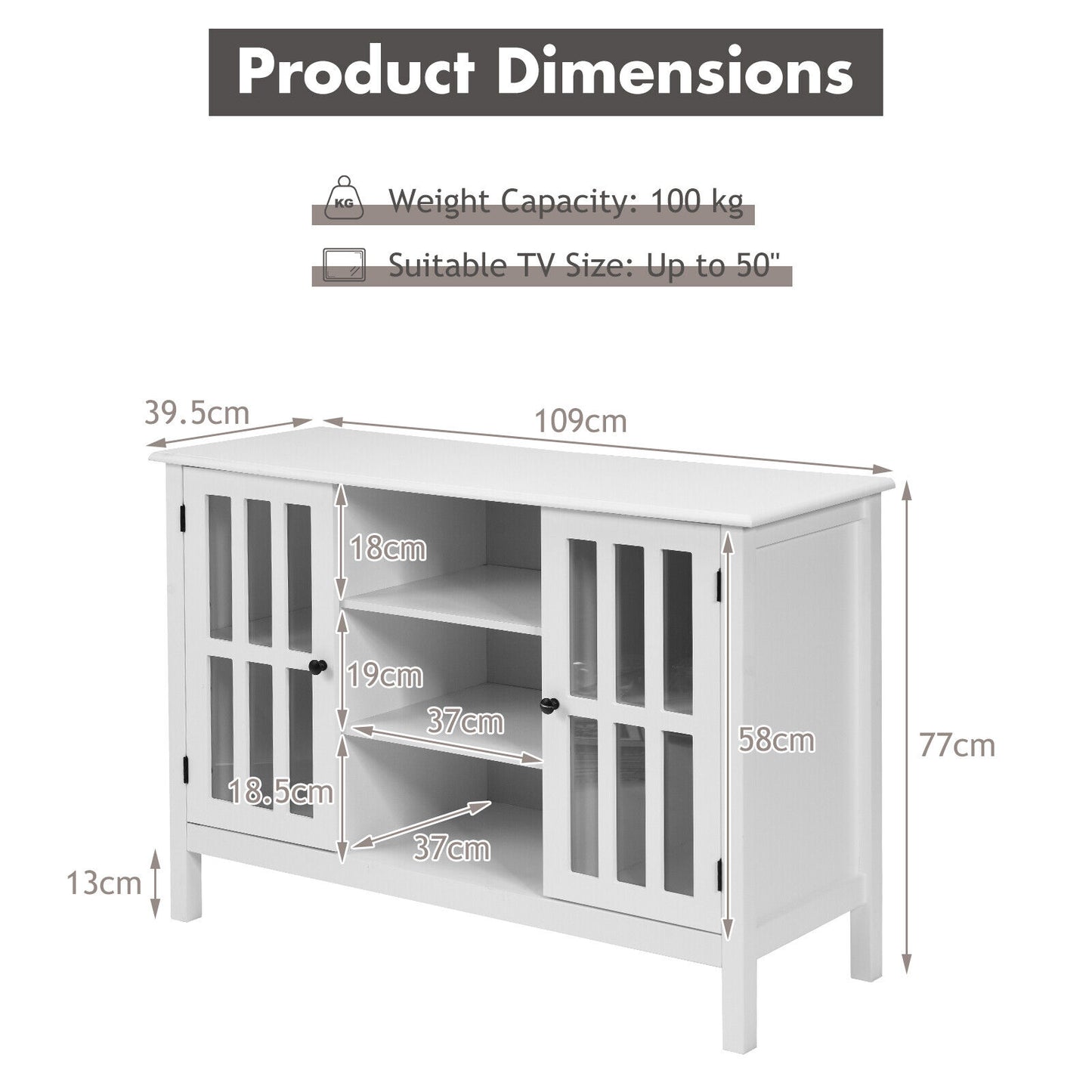 Wood TV Stand Entertainment Media Center Console for TV up to 50" White