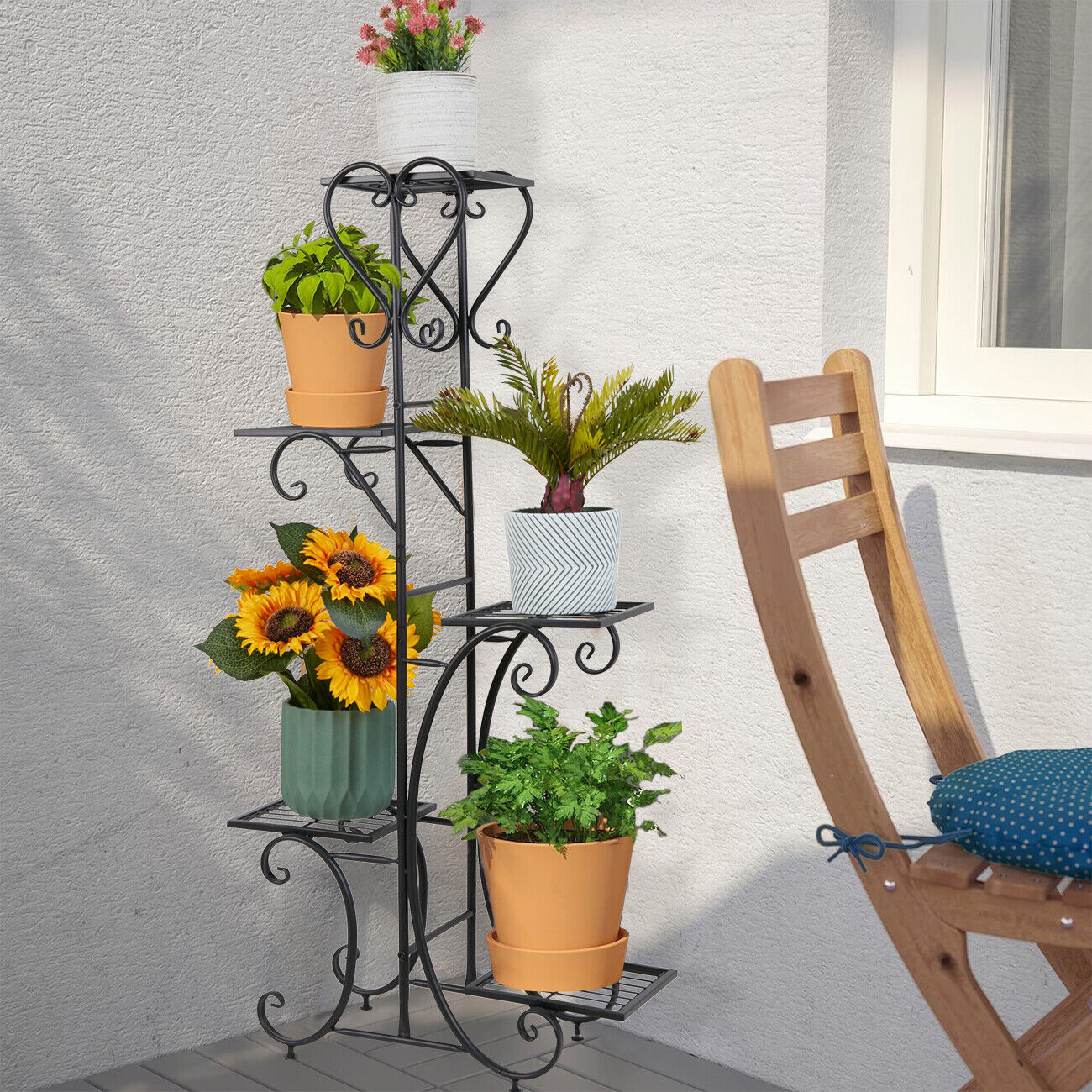 Wrought Iron Plant Stand Corner Planter Organizer Shelf Rack Living Room Garden