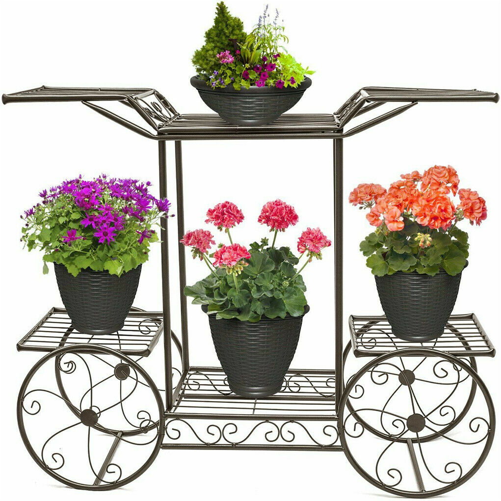 6 Tiers Garden Cart Stand & Flower Pot Plant Holder Display Rack Parisian Style