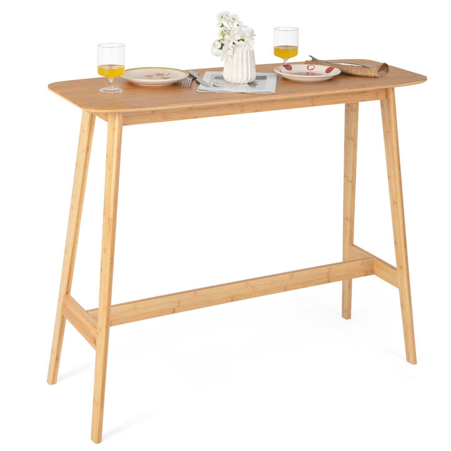 120cm Bamboo Bar Table High Top Dining Cocktail Table Rectangular