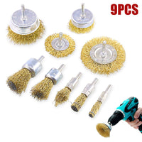 9X Wire Drill Brush Sets Brass Coated Wire Brush f/ Rust Paint Removal Polishing