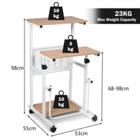 Mobile Desk Height Adjustable Computer Standing w/wheels &Footrest