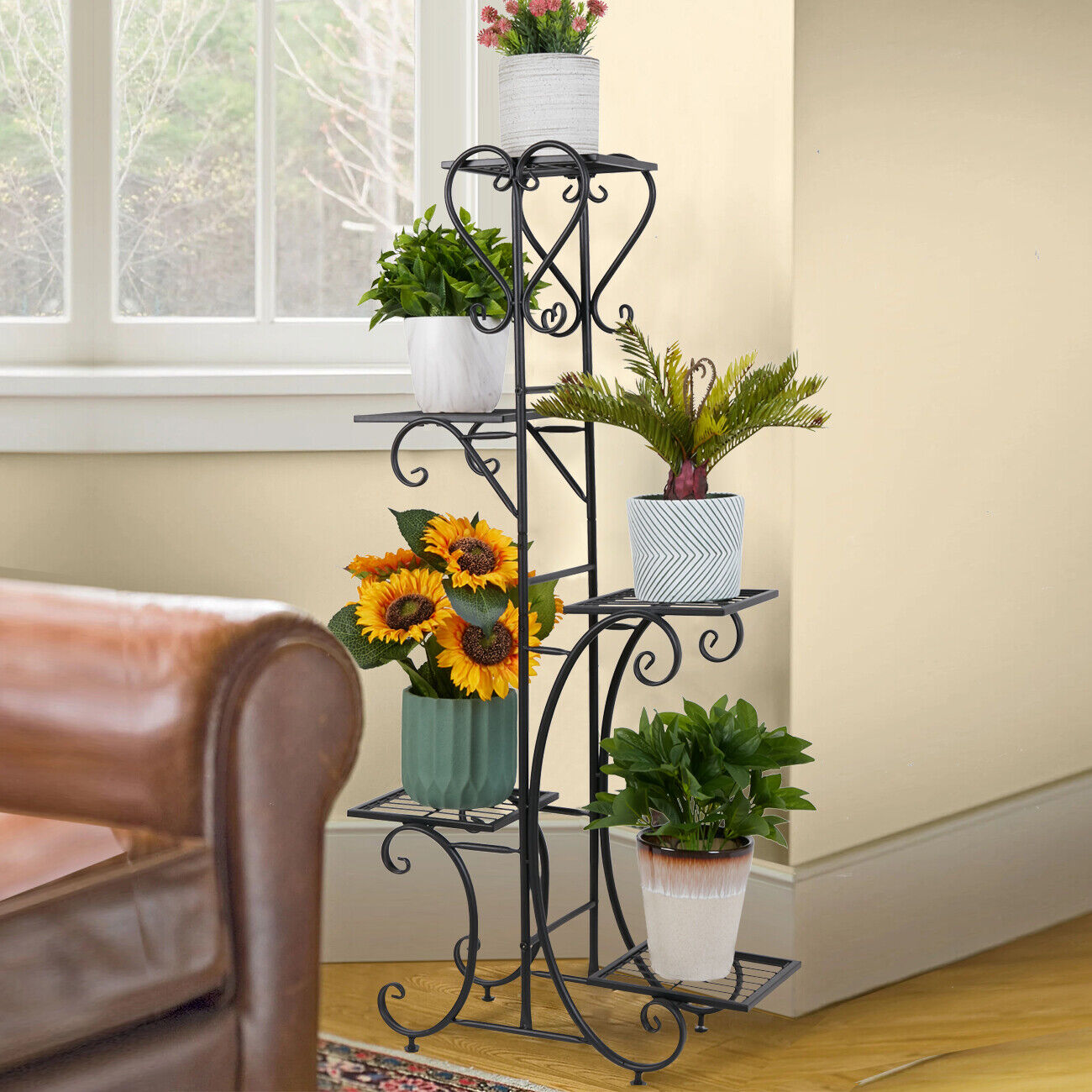 Wrought Iron Plant Stand Corner Planter Organizer Shelf Rack Living Room Garden