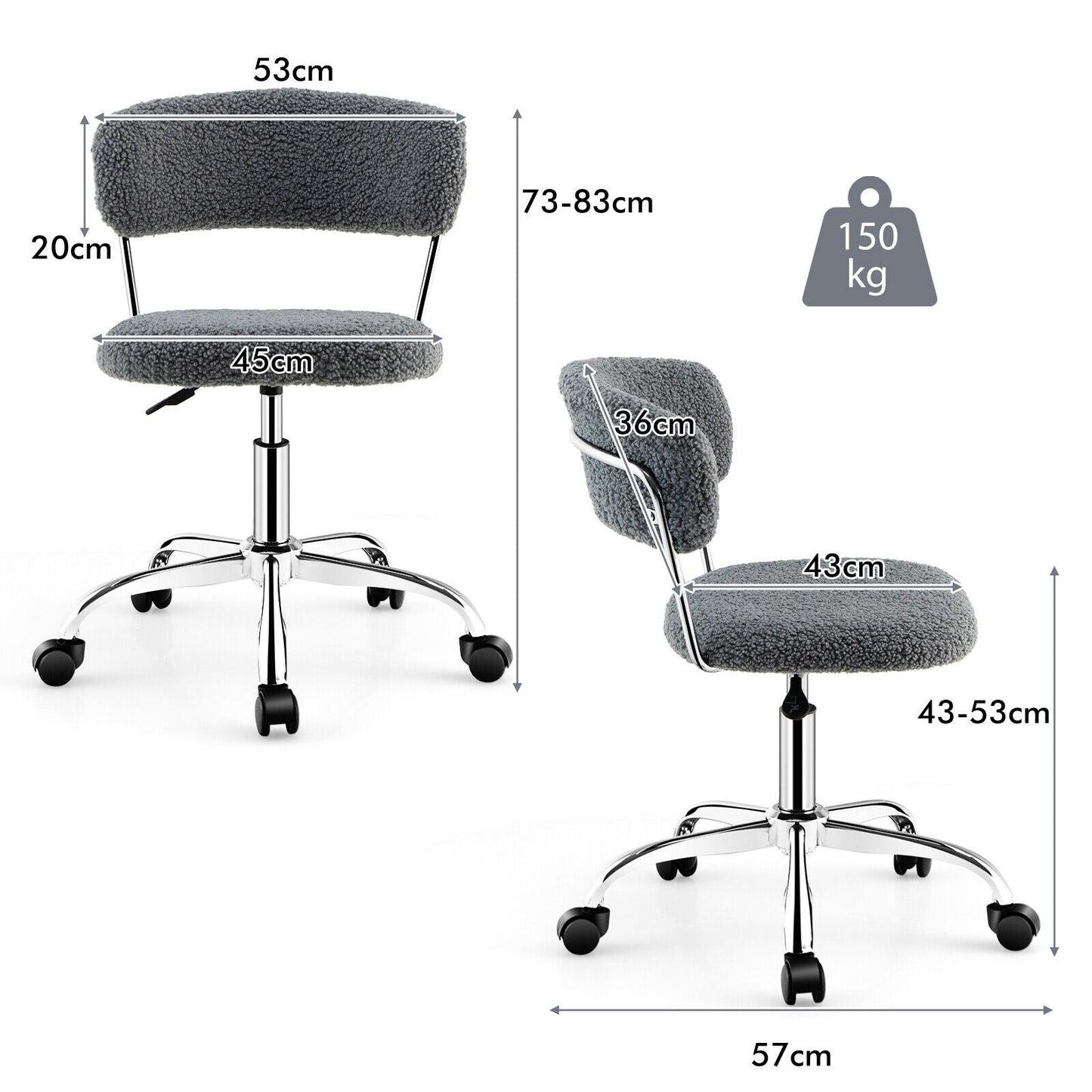 Office Chair Adjustable Swivel Vanity Chair Computer Desk Sherpa Chair