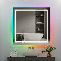 Unique RGB Double Lights Bathroom Mirror Anti Fog Memory Make Up Vanity Mirror