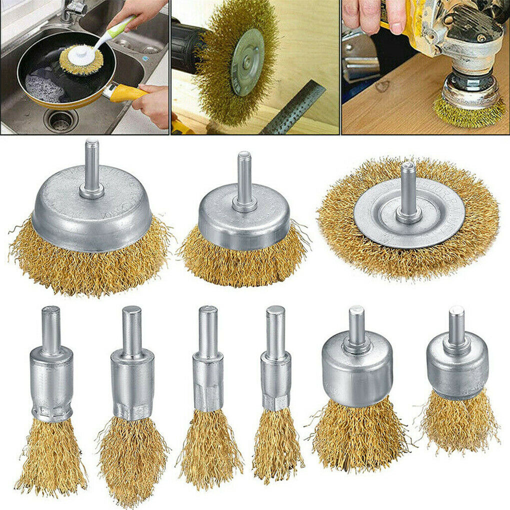 9Pcs Rotary Drill Wire Brush for Wheel Cup Twisted Metal Removal Rust/Corrosion