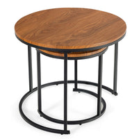 Fine Store - Set of 2 Wooden Brown Round Nesting Coffee Tables, Brown Side End Table, Accent Table