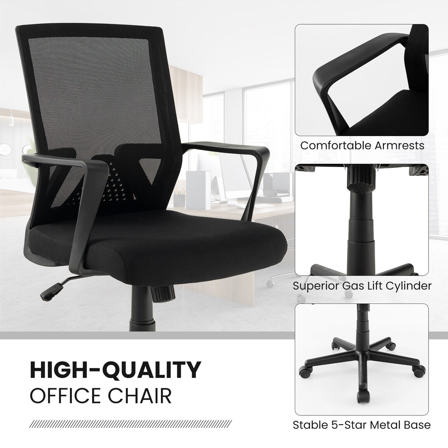 Mesh Office Chair Swivel Rocking Chair Adjustable w/ Armrests & Lumbar Support