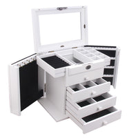 Luxury White Wooden Jewelry Box: Large Organizer for Rings and Necklaces