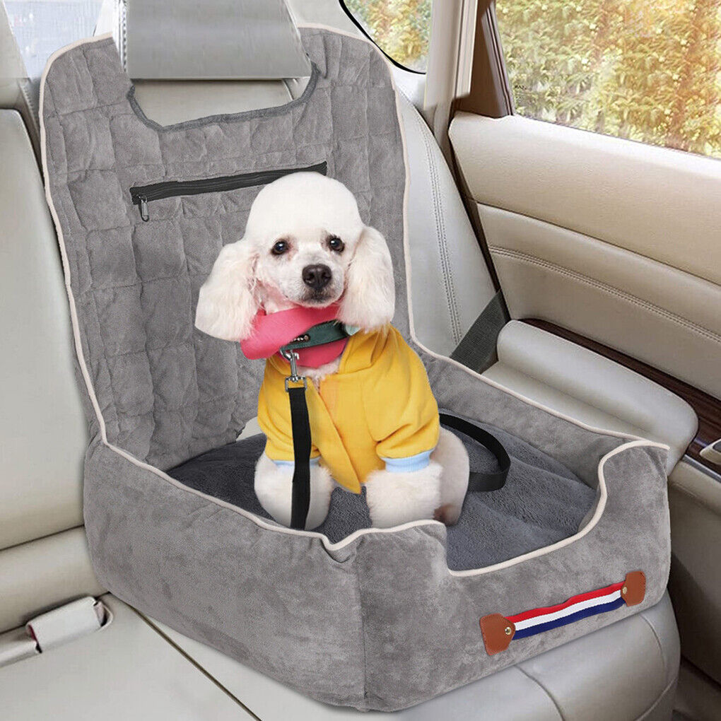 Large Cozy Dog Car Booster Double-Side Cushion Pet Travel Bed w Adjustable Strap