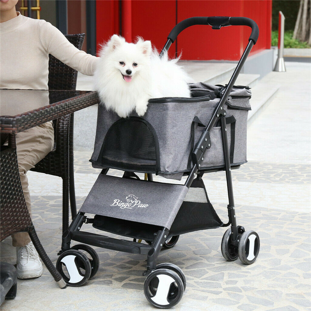 Heavy Duty Pet Stroller Pram One-Click Fold Jogger Dog Cat Carrier Travel System