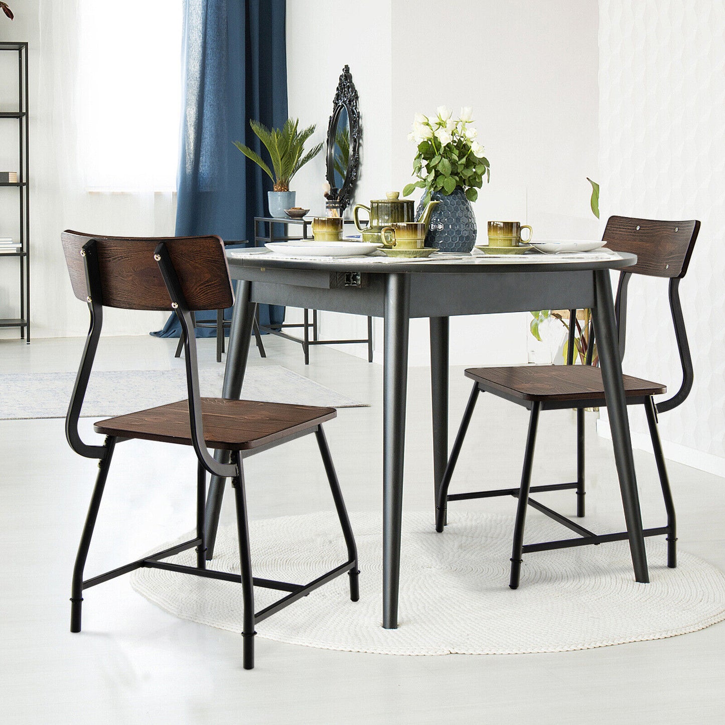 Dining Chairs Set of 2 Modern Vintage Chairs Cafe Kitchen Wood & Metal