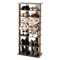 7-Tier Rustic Brown Vertical Wooden Shoe Storage Organizer