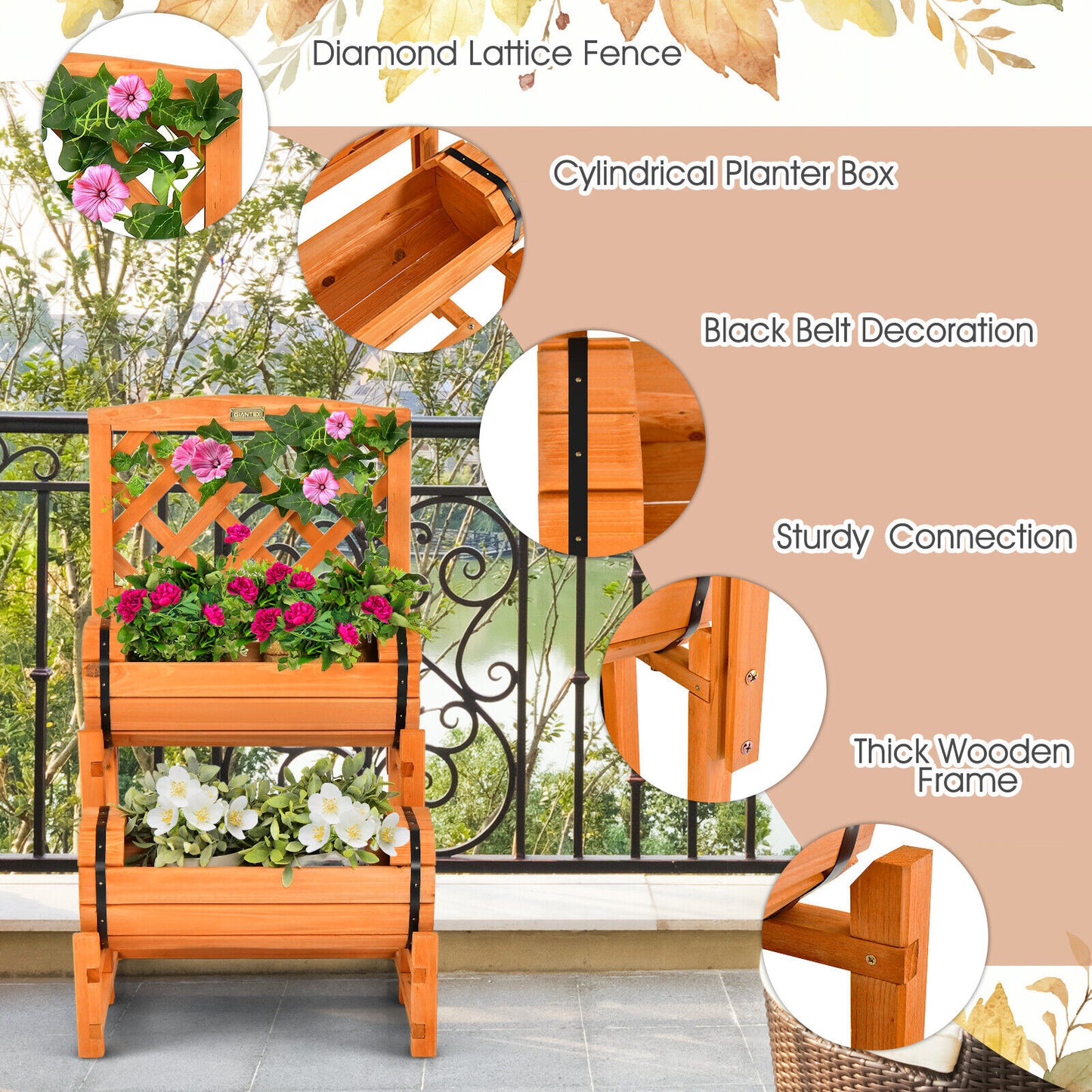 2-Tier Wooden Raised Garden Bed Container