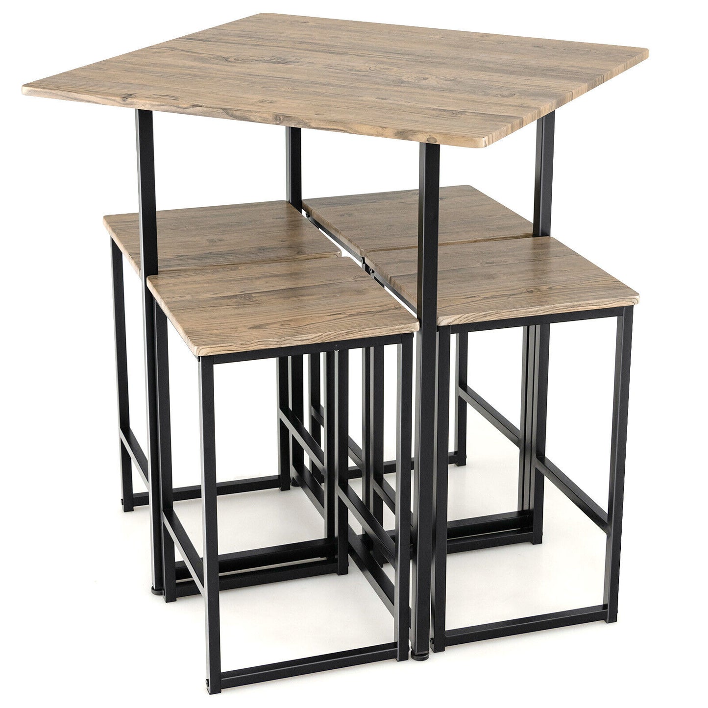 5-Piece Dining Table Set Kitchen Square Table & Stools Industrial Metal Frame