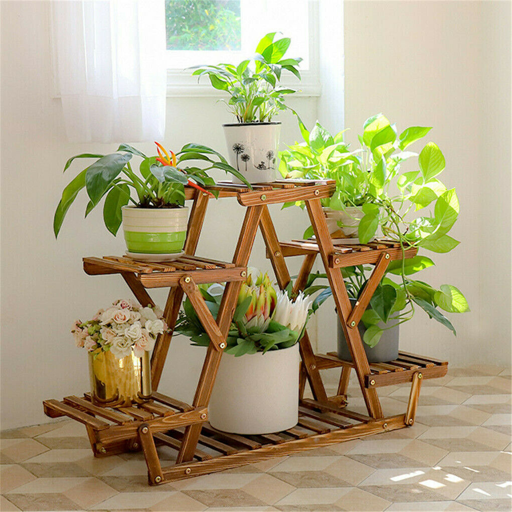 5 Tier Pot Wooden Plant Stand Shelves Bonsai Display Storage Rack Outdoor Indoor