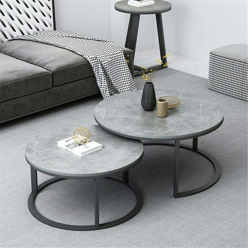 Double Circle Marble Nesting Coffee Table Thicken Metal Stacking Sofa Side Table