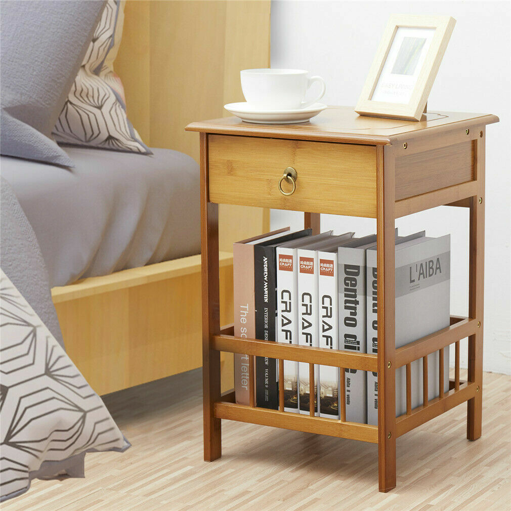 2 Tier Classic Bedside Table Drawer Side Table Living Room Coffee Tea End Table