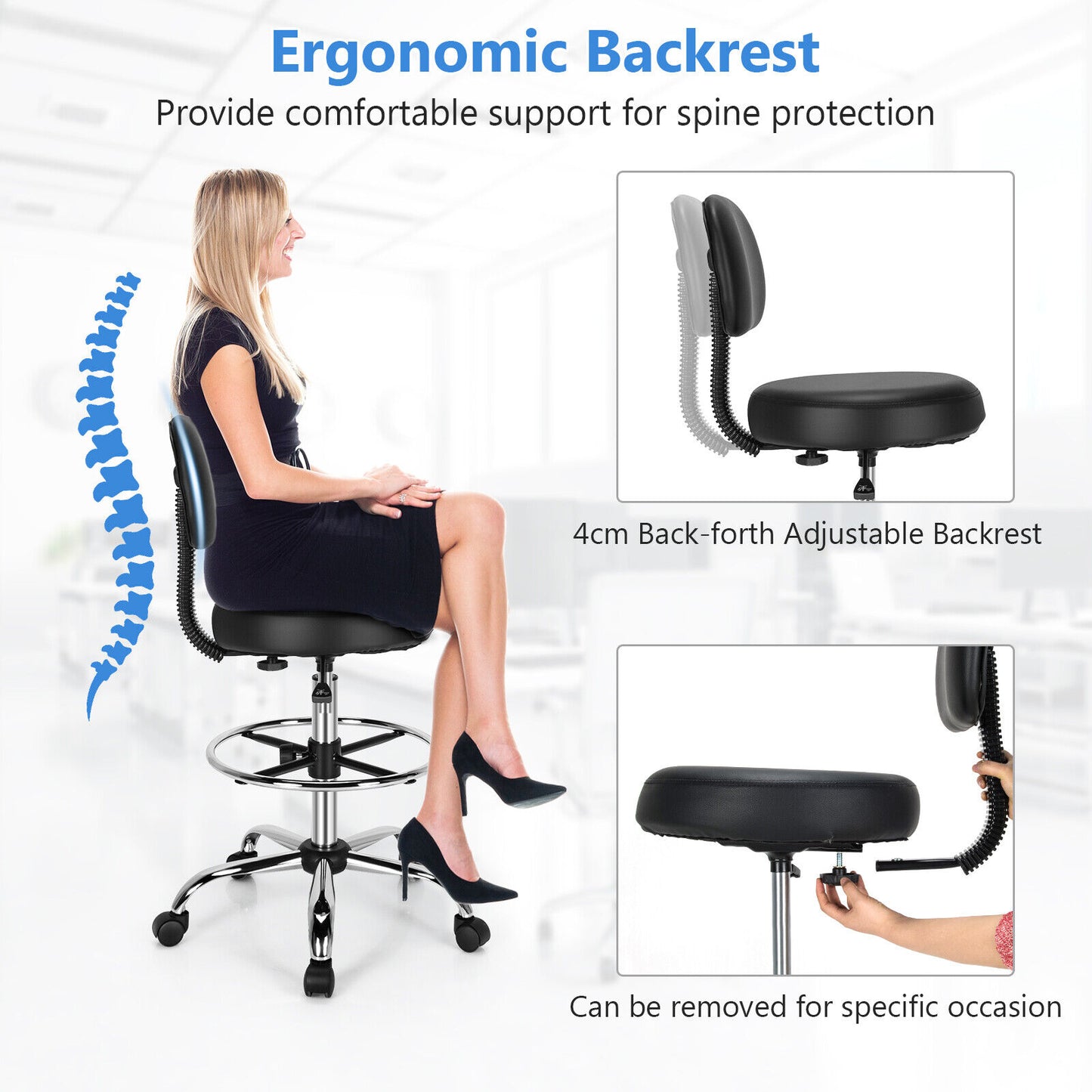 Swivel Drafting Chair Tall Office Standing Desk Chair Stool Footrest