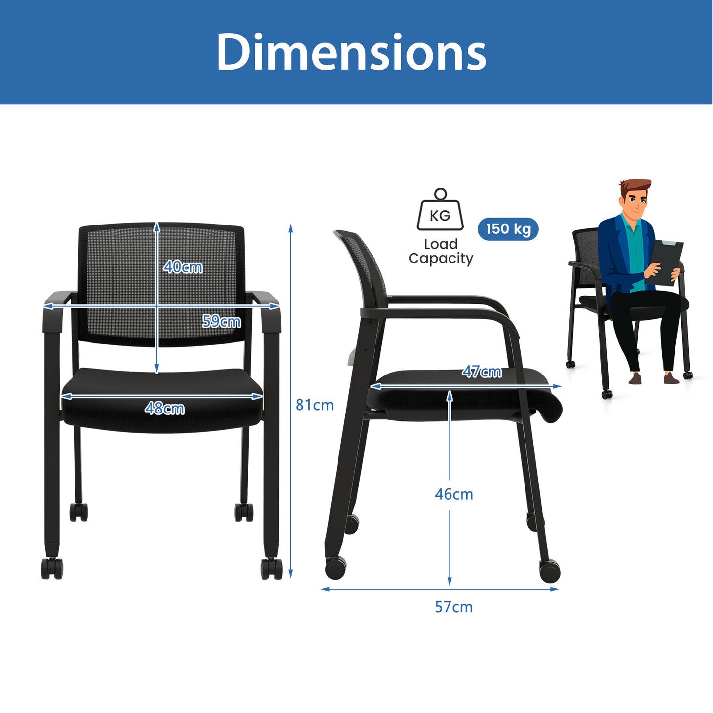 2 Waiting Conference Room Chairs Stackable Office Guest Mesh Chairs