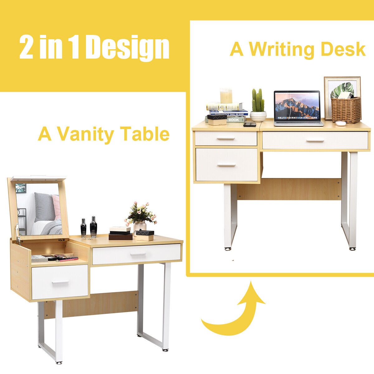 Dressing Table Makeup Vanity w/ Mirror & Drawers Computer Writing Desk