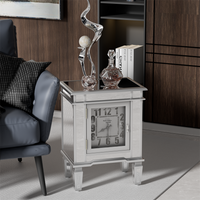 Luxury Clock Mirrored End Side Table Accent Bedside Table