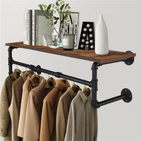 Upgraded Heavy Duty Pipe Clothes Rack Iron Garment Hanging Bar with Top Shelf