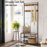 Entryway Coat Rack with Shoe Bench, Shoe Rack Organizer with Hall Tree, 3-in-1 F