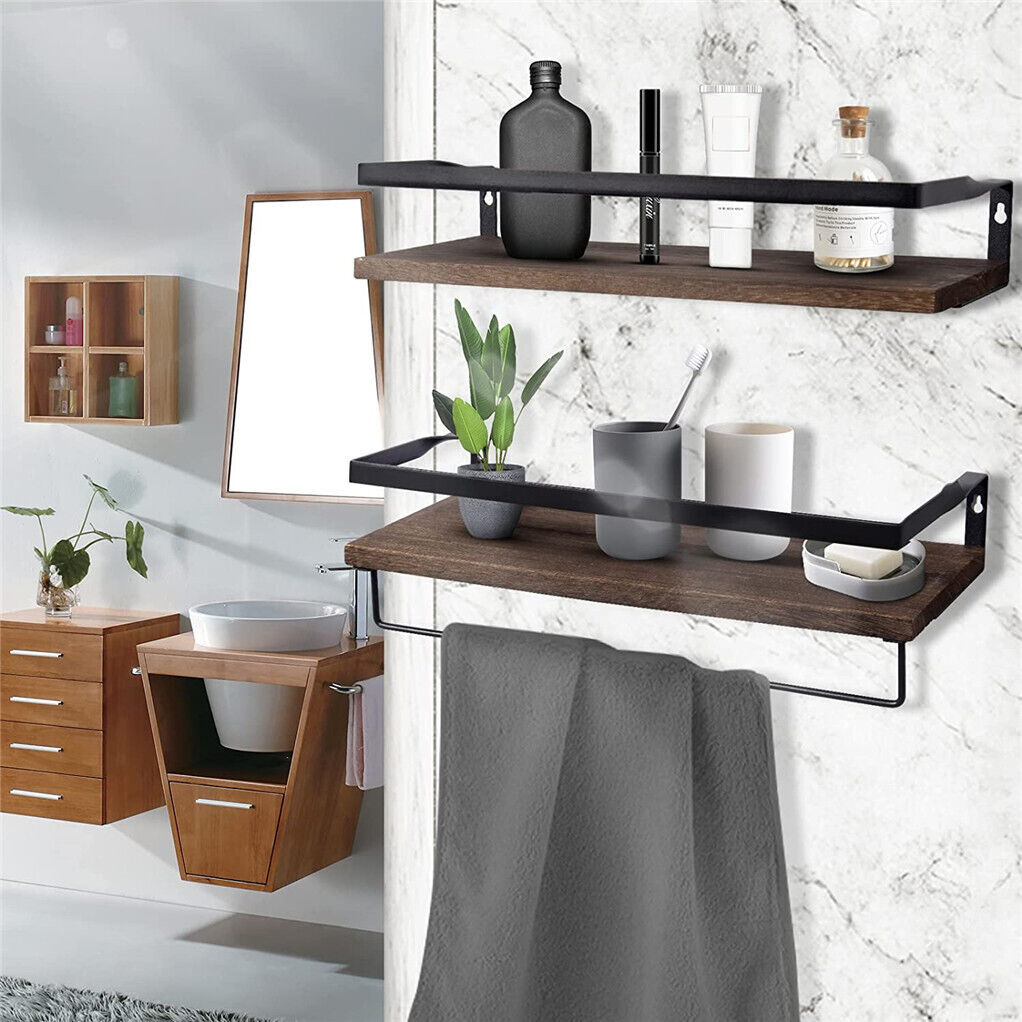 Set of 2 Rustic Floating Shelves Wall Mounted Storage Shelves f Kitchen Bathroom