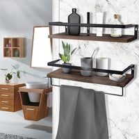 Set of 2 Rustic Floating Shelves Wall Mounted Storage Shelves f Kitchen Bathroom