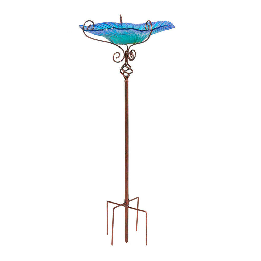 Outdoor Flower Bird Bath Bowl Stand Bird Feeder with Metal Stake Patio Garden De