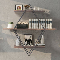 3 Tier Diamond Solid Metal Storage Shelves Wall Hanging Floating Display Shelf