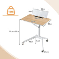 Pneumatic Standing Desk Rolling Adjustable Laptop Cart Podium Detachable Holder