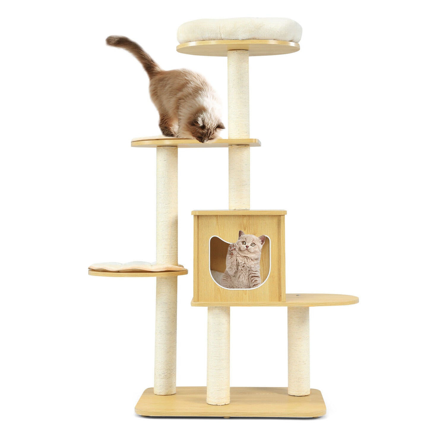 Cat Tree Tower Scratching Post Kitten Scratcher Trees Condo House Beige 135CM