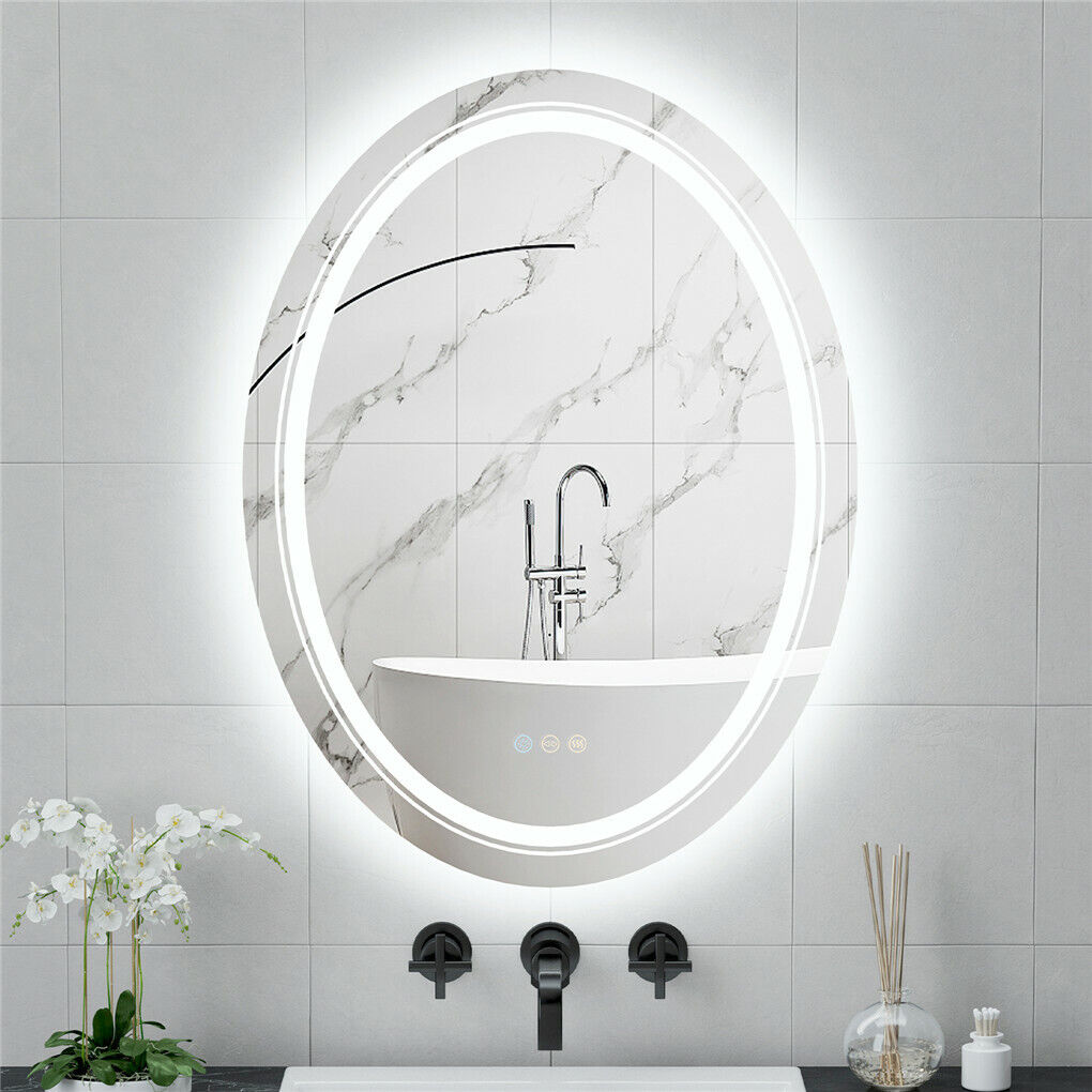 Oval LED Bathroom Mirror Anti-Fog Dimmable Lights Makeup Mirror w/ Smart Switch