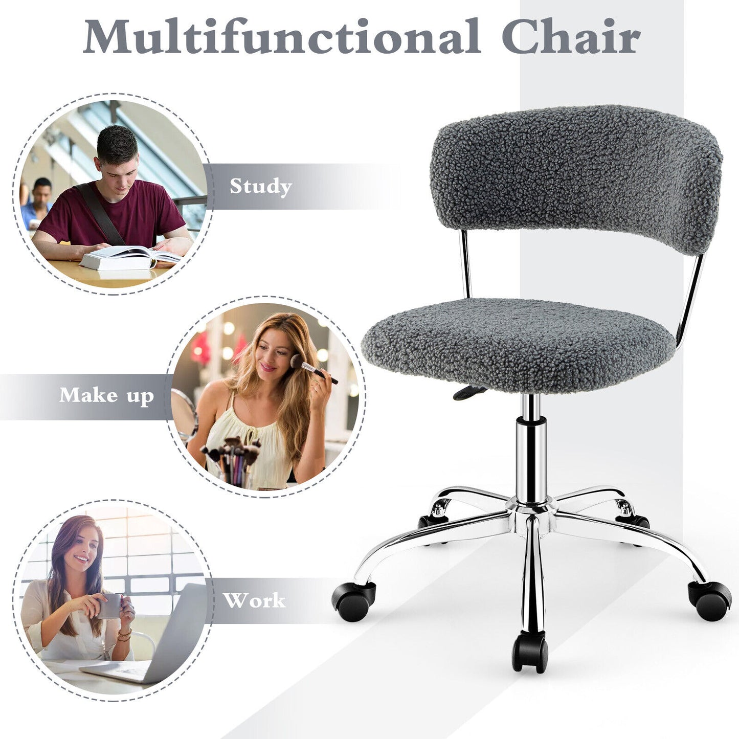 Office Chair Adjustable Swivel Vanity Chair Computer Desk Sherpa Chair