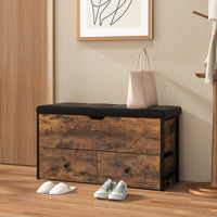 Storage Ottoman Bench w/ Padded Seat Cushion Flip Top Storage Chest w/ Drawers