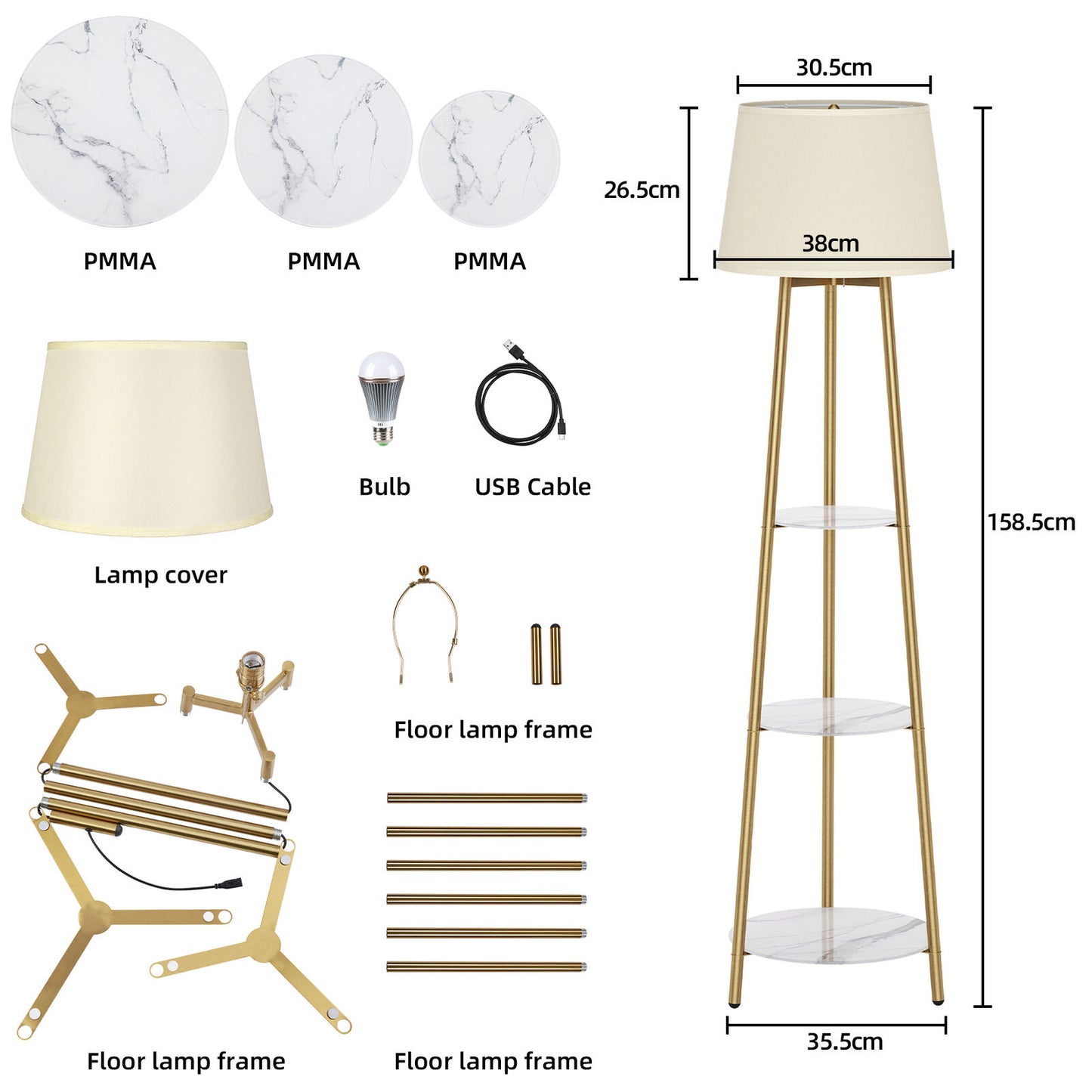 3-Tier Shelf Floor Lamp