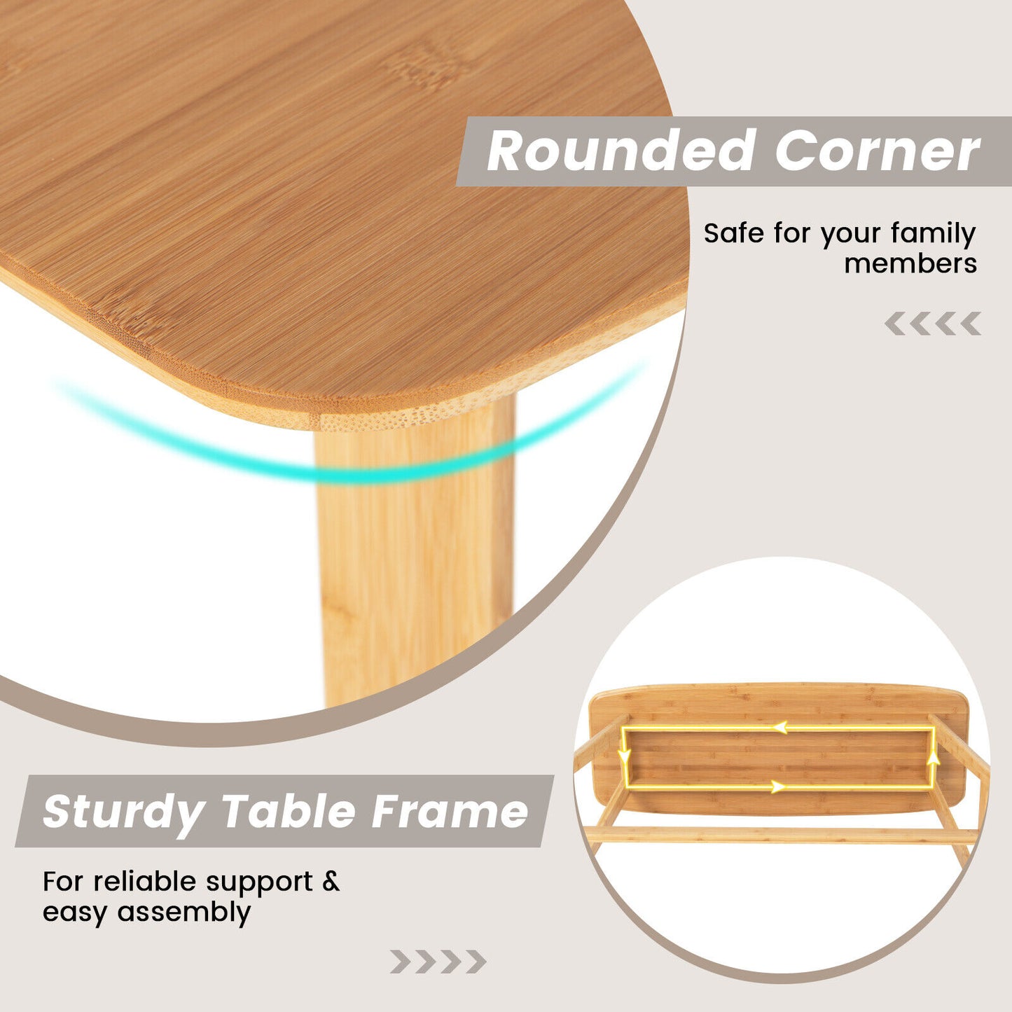 120cm Bamboo Bar Table High Top Dining Cocktail Table Rectangular