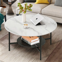 2 Tier Glossy Marble Coffee Table Elegant Accent Side Table LivingRoom Furniture