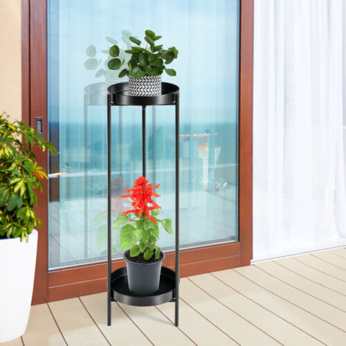 2-Tier Metal Flower Pots Rack and plant stand- black