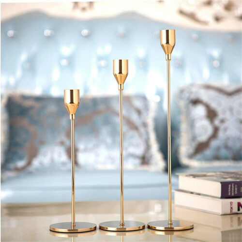 Set of 3 Decorative Candlestick Holder- gold and black