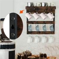 Brown Wall Mounted 12 Cups Holder with Top Shelf