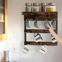 Brown Wall Mounted 12 Cups Holder with Top Shelf