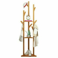 Fine Store - Wooden Clothes, Hat and Coat Rack 3 Layer Shelf and 9 Hooks