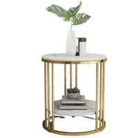 White Accent Side Table Round Sofa End Table with Sintered Stone ? Metal Frame