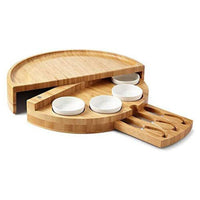 Round wooden chopping board and cutlery set