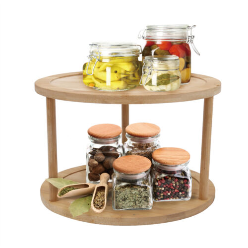 2-Tier BAMBOO Kitchen Rotating Spice Condiment Storage Rack